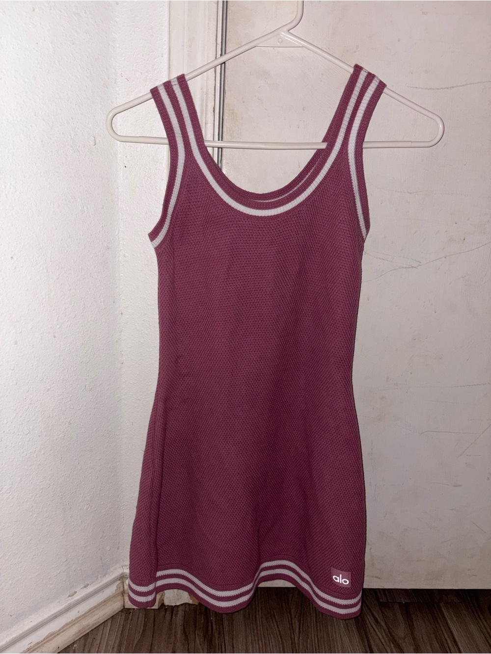 ALO Yoga Mauve-Pink Knit Tank Mini Dress with White Trim